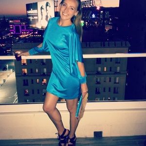 Blue Zara Futuristic/80s Dress w Open Sleeves NWT